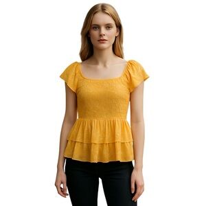 DR2 Orange Peplum Blouse Size XL